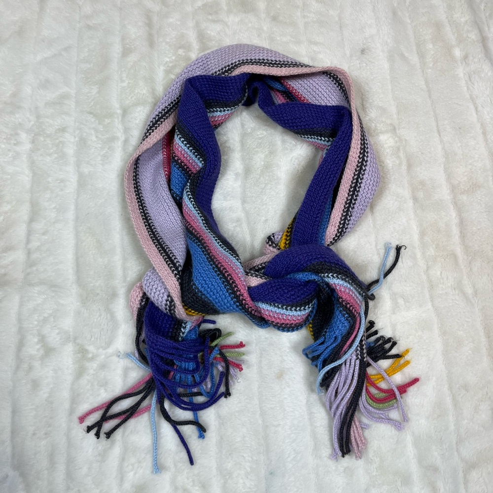 Colorful Fall Winter Girls Knit Crochet Purple Stripe School Outdoor OS Scarf